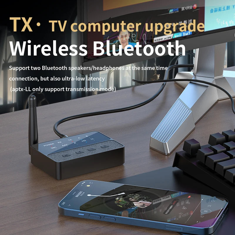 VAORLO Qualcomm Bluetooth 5.3 Receiver & Transmitter | aptX HD/LL Low Latency, 3.5mm AUX, RCA Wireless Audio Adapter for PC & TV