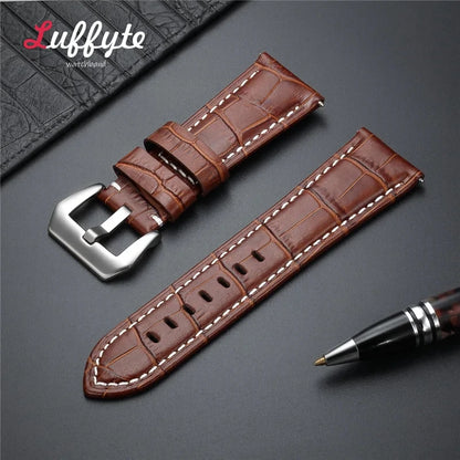 High-Quality Genuine Leather Watch Strap – 20mm-26mm Men's Band in Black, Brown & Blue