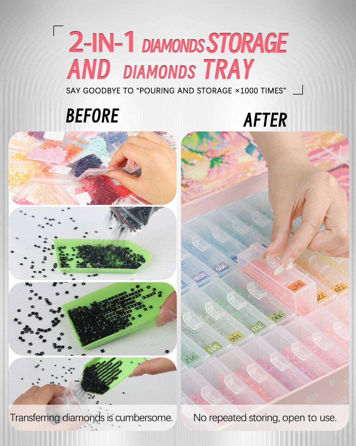 45pcs Diamond Painting Accessories – 2 in 1 Storage Trays with Lids & Bead Organizer