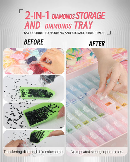 45pcs Diamond Painting Accessories – 2 in 1 Storage Trays with Lids & Bead Organizer