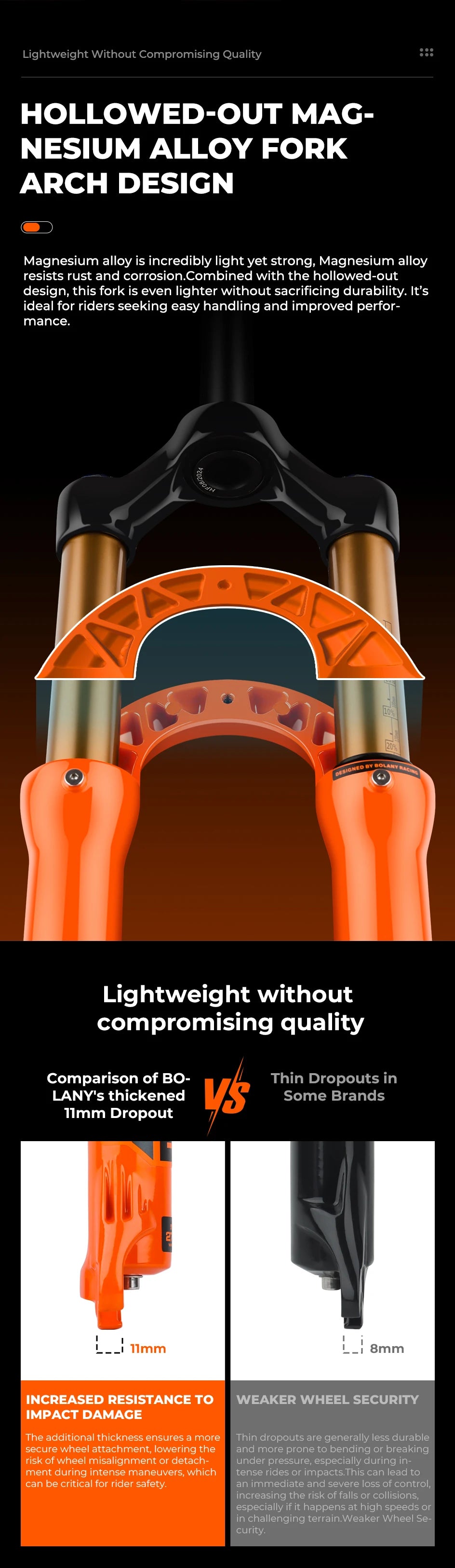 BOLANY Bike Air Fork – 27.5/29inch, 120mm Travel, Lightweight Magnesium Alloy Oil Air Suspension with Quick Release