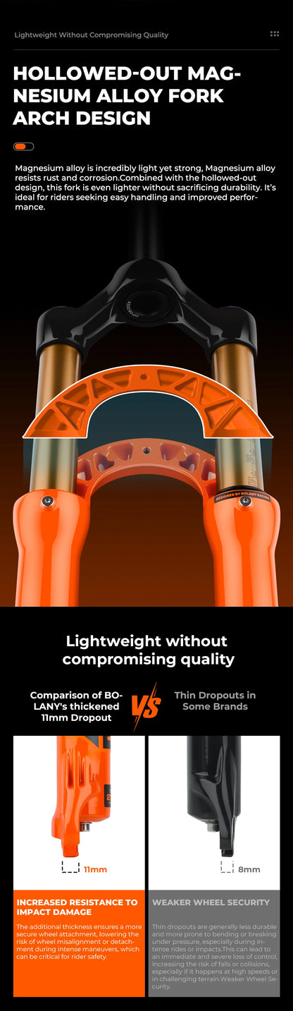 BOLANY Bike Air Fork – 27.5/29inch, 120mm Travel, Lightweight Magnesium Alloy Oil Air Suspension with Quick Release