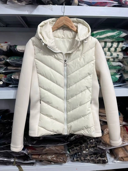 Taop&Za Women's Autumn Cotton Jacket – Fashionable Casual Long Sleeve Stand Collar Hooded Patchwork Coat