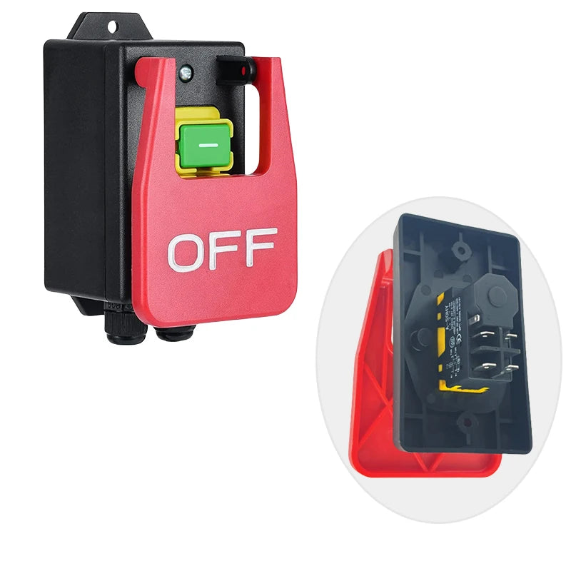 Single Phase Safety Zero Voltage Switch with Plug - Machine Switch for Quick Power Off on Lathe, Milling Table, Cutter (220V-250VAC)