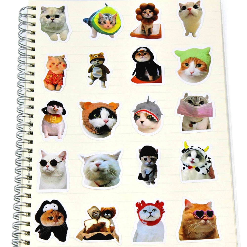 Funny Cat Stickers - Cartoon Cute Decals for Toys, Stationery, Guitar, Phone, Bicycle, Laptop, Luggage, Car, and Graffiti, Available in 10/50/100pcs