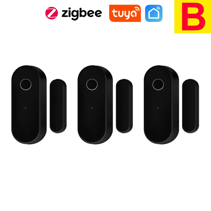 Tuya Smart Zigbee Door & Window Sensor – Black Open/Close Detector for Smart Home Security, Compatible with Smart Life App