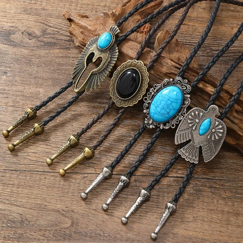 American Bolo Tie – Punk Vintage Metal Bird Stone Cowboy Hat Pendant, Western Necklace & Costume Accessories