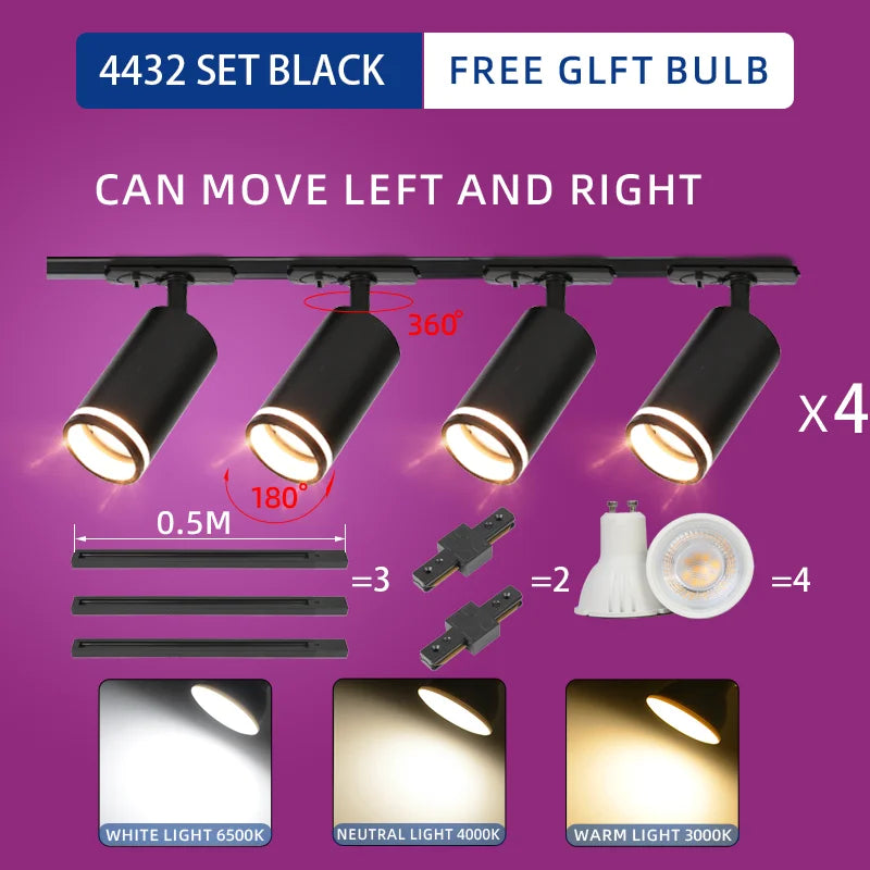 LED Track Light System – 85-265V COB Ceiling Lamp Set with Rails & Spots for Clothing Shops, Living Rooms & Stores