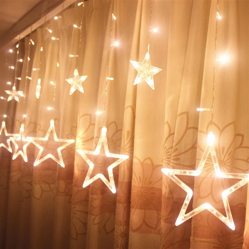 3.5M Star Curtain LED String Lights – 138 LEDs Fairy Lights for Christmas, Home, Bedroom, Window, Outdoor Party, and Holiday Decoration