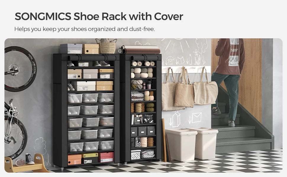 SONGMICS 9-Tier Shoe Rack – Nonwoven Fabric Covered Shoe Organizer for 40-50 Pairs, Entryway Storage Shelf