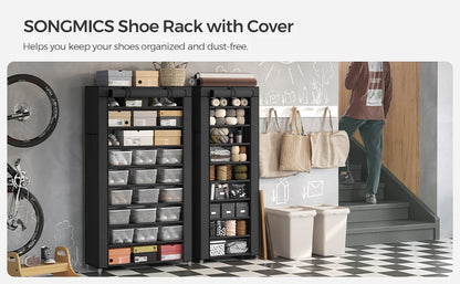 SONGMICS 9-Tier Shoe Rack – Nonwoven Fabric Covered Shoe Organizer for 40-50 Pairs, Entryway Storage Shelf