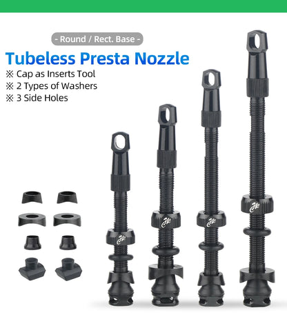 Bicycle Tubeless Presta Valve – Carbon Rim F/V Nipple with Detachable Brass Core & Cap for MTB Tires (40–80mm)