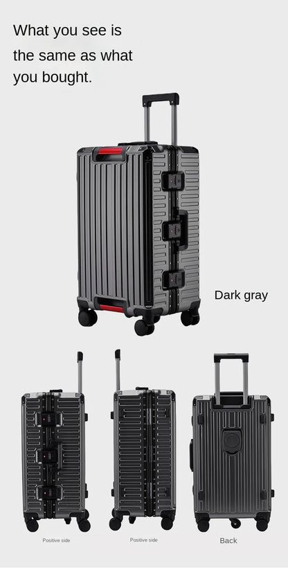 30-Inch Five-Wheel Aluminum Frame Suitcase — Multifunctional Cabin Luggage with Password Lock, USB Port & Cup Holder