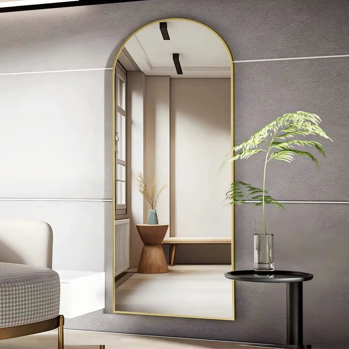 Arched Full Length Mirror – 71"x26" Full Body Floor Mirror, Standing, Hanging or Leaning Wall Mount with Stand