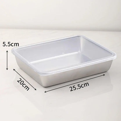 Stainless Steel Food Container with Lid – Thick Tray for Fresh-Keep Storage of Food, Fruit, and Kitchen Organization