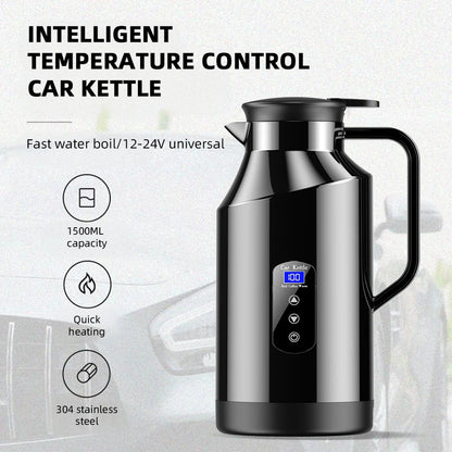 Yangood Portable Car Kettle 1500ML — Large Capacity 304 Stainless Steel Water Heater, 12V/24V for Travel, Tea, and Coffee