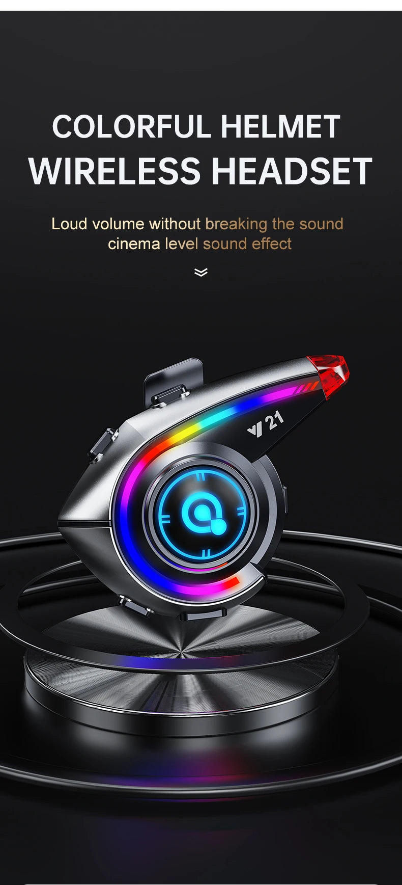 KEBIDUMEI Y21 Motorcycle Helmet Bluetooth Headset — Earphone Music Player with FM Radio & SOS Warning Light