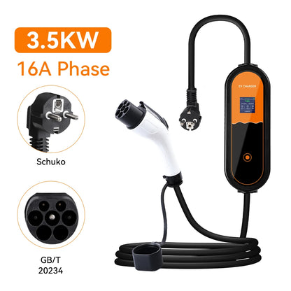 3.5KW Type 2 Portable EV Charger – Adjustable 8A-16A 1-Phase EU Plug for Electric Vehicles