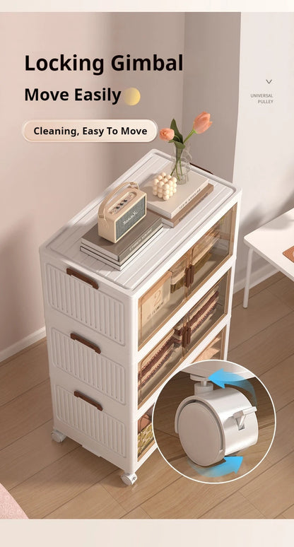 2025 Folding Living Room Cabinet – Multifunction Rolling Closet Organizer with Large Capacity Storage