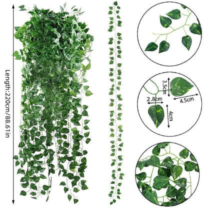 11M Artificial Ivy Leaf Garland — Green Hanging Vine for Outdoor Garden, Wall, Wedding & Home Decor