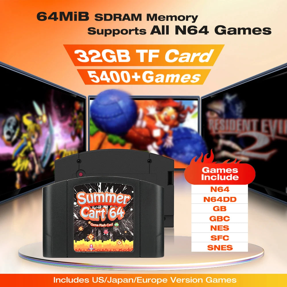 SummerCart 64 Open Source SC64 Flash Card – N64 Game Cartridge with 64DD Emulation & 5400+ Games Compatibility