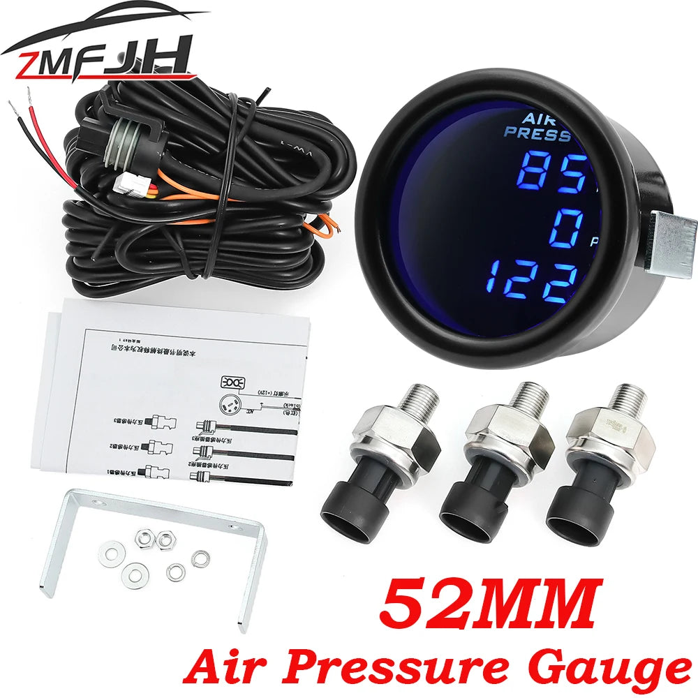 Triple Dual Display Air Pressure Gauge – LED Digital Suspension Gauge 0-220 PSI with 1/8 NPT Sensors for Car