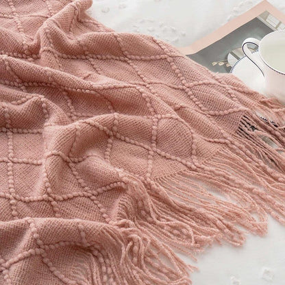 White Boho Throw Blanket – Textured Chunky Knitted Vintage Luxury Bedspread, Sofa Cover Manta Para Sofá