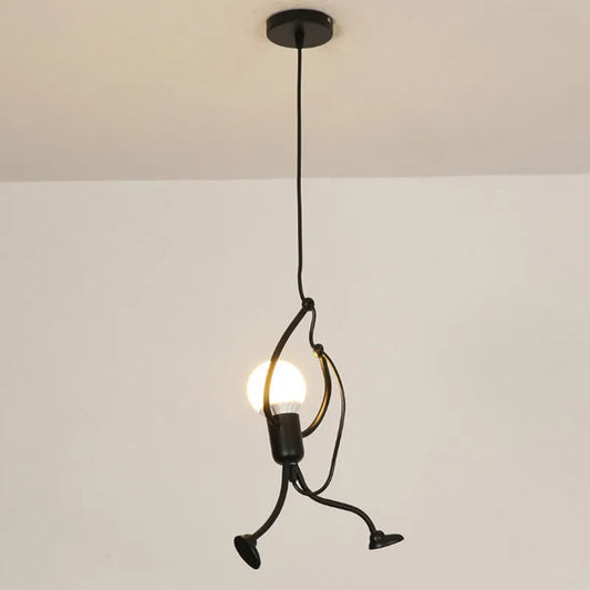Modern Vintage Iron Little Man Chandelier: LED Ceiling Lamp for Home Living Room & Children's Bedroom Decor in Black E27 Pendant Lights