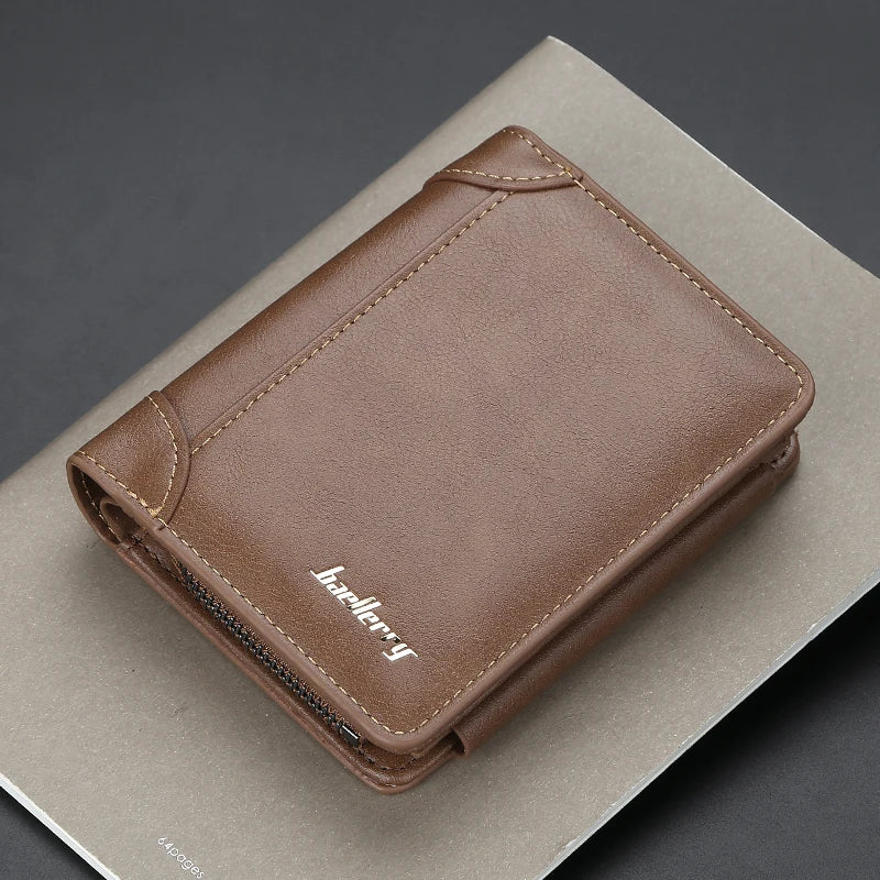 New PU Leather Men's Wallets: High-Quality Zipper Short Design Card Holder Male Purse - Vintage Coin Holder Men's Wallets