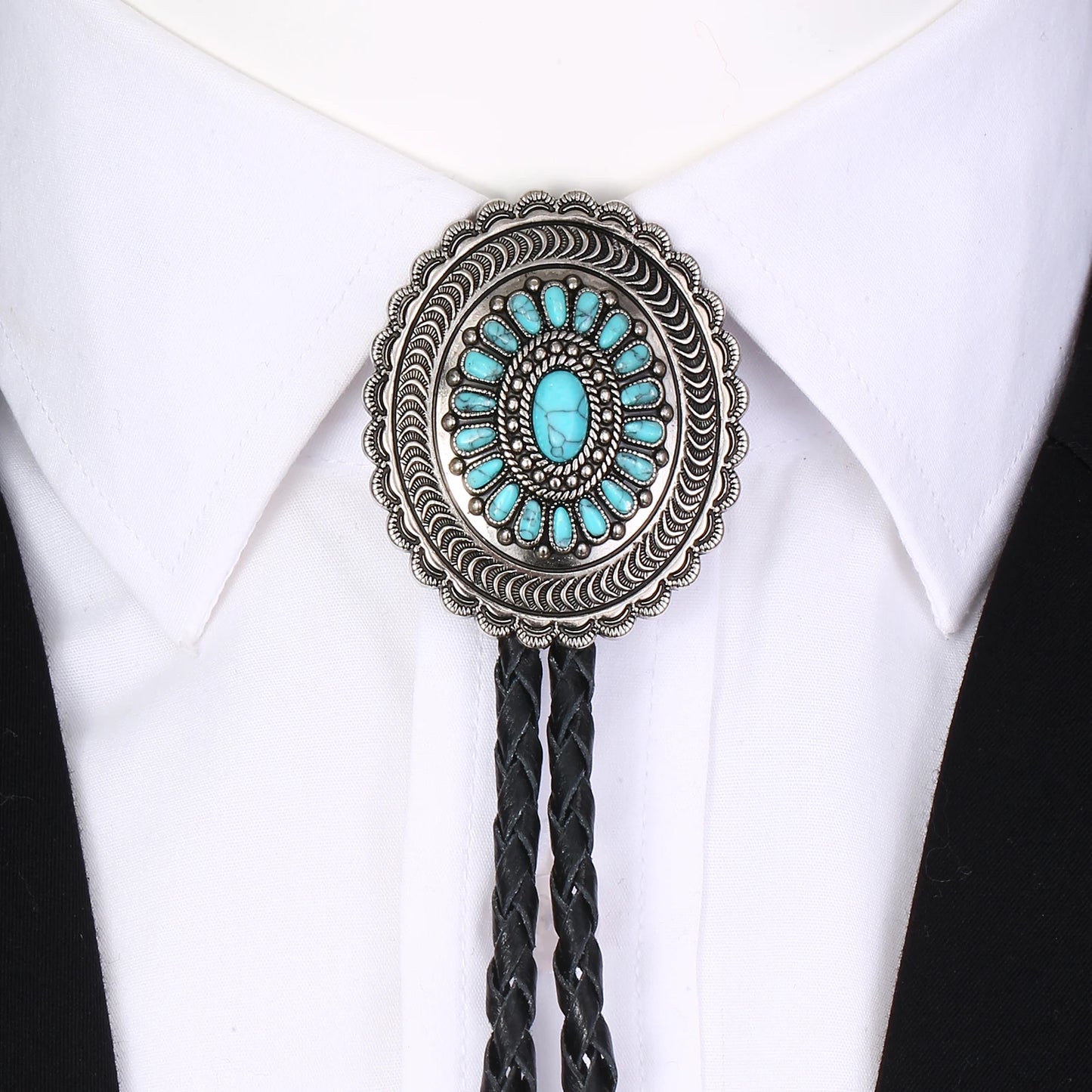 Ethnic Wind Sunflower Turquoise Bolo Tie – Western Style Neckwear