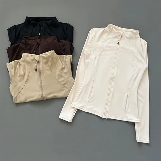 Quick Dry Stand-Up Collar Fitness Jacket for Women – Slim-Fit Zipper Yoga, Running & Cycling Top