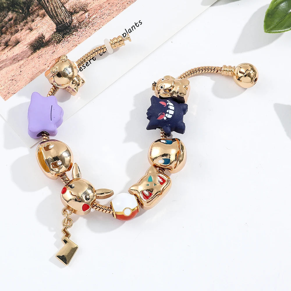 Japan Anime Pokemon Bracelet – Kawaii Pikachu, Gengar, Squirtle & Bulbasaur Pendant, DIY Bangle Beads Charms for Women