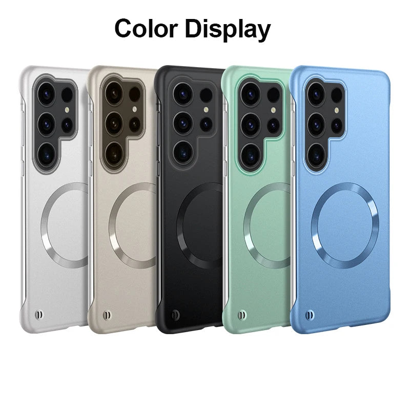 Ultra Thin Magnetic Metal Case for Samsung S25/S24 Ultra, S23/S22 FE – Frameless Matte PC Cover with MagSafe Compatibility