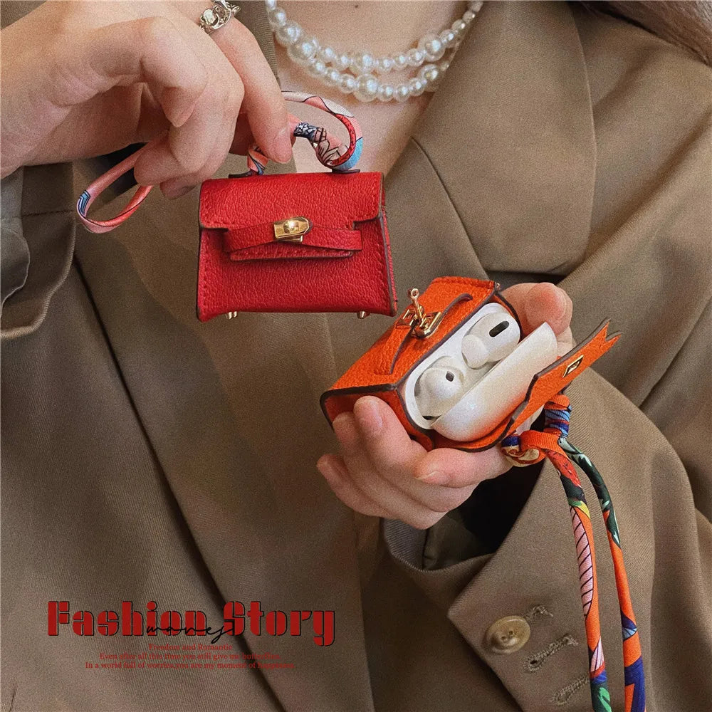 Elevate Your Style: Luxury Handbag Leather Earphone Cases for AirPods 1 2 3 Pro 2 - Wireless Bluetooth Headset Bag with Protective Cover and Lanyard