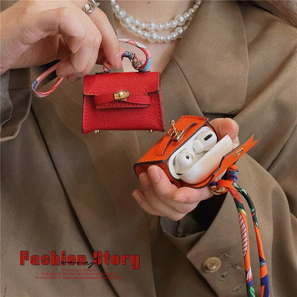 Elevate Your Style: Luxury Handbag Leather Earphone Cases for AirPods 1 2 3 Pro 2 - Wireless Bluetooth Headset Bag with Protective Cover and Lanyard