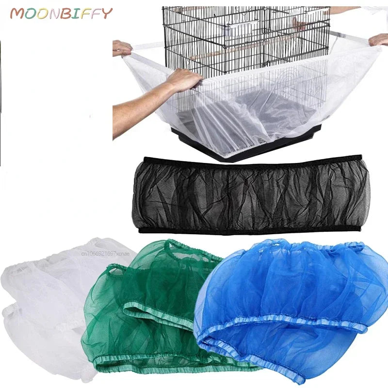 Stretchy Mesh Bird Cage Cover - Easy Cleaning Guard and Catcher - Parrot Cage Skirt Net Jaula Para Pájaros