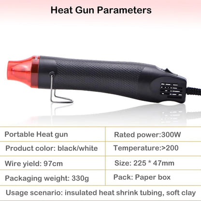 300W Electric Hot Air Heat Gun - Temperature Blower with Thermoresistant Tube for Heat Shrink Wrapping