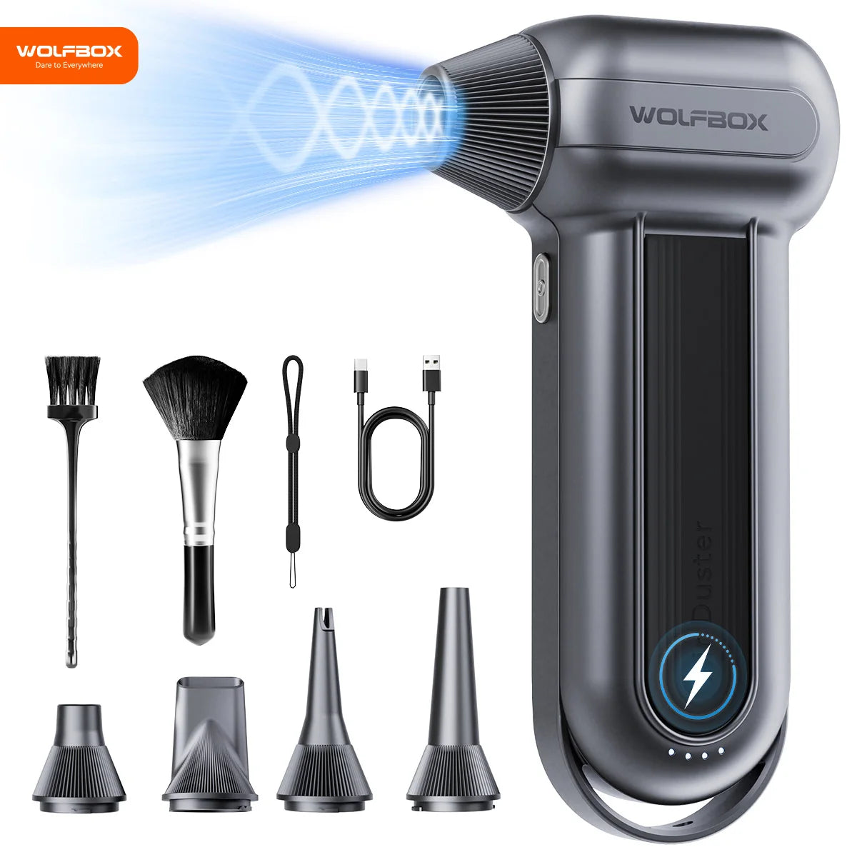 WOLFBOX MF100 Compressed Air Duster – 150000RPM Rechargeable Electric Fan Blower for Cleaning with Long Battery Life