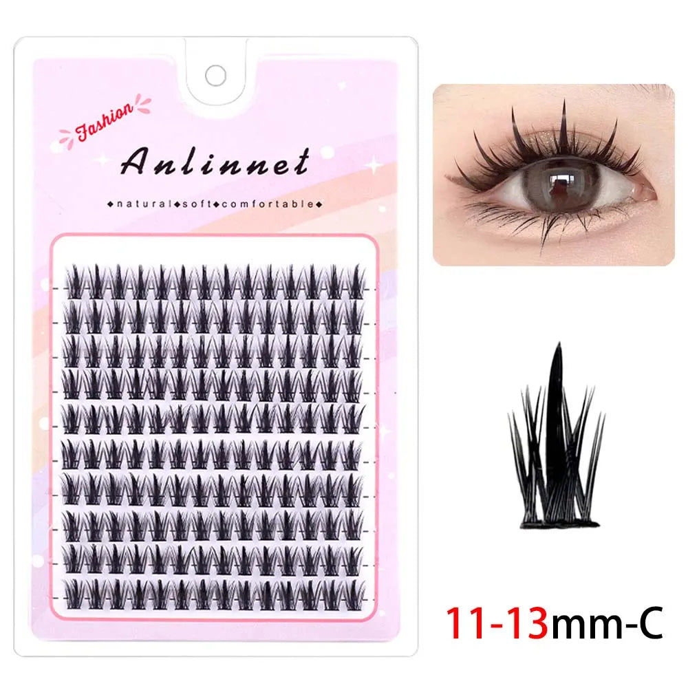 5D Mink Manga Lashes - Fluffy Individual & Natural False Eyelashes, Korean Makeup, Lazy Trilogy Cluster Lashes