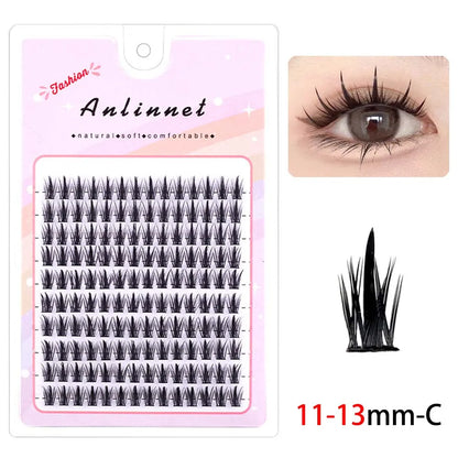 5D Mink Manga Lashes - Fluffy Individual & Natural False Eyelashes, Korean Makeup, Lazy Trilogy Cluster Lashes