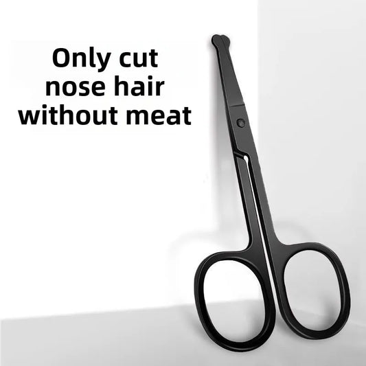 Black Stainless Steel Nose Hair Scissors – Safe Rounded Tip, Unisex Trimmer