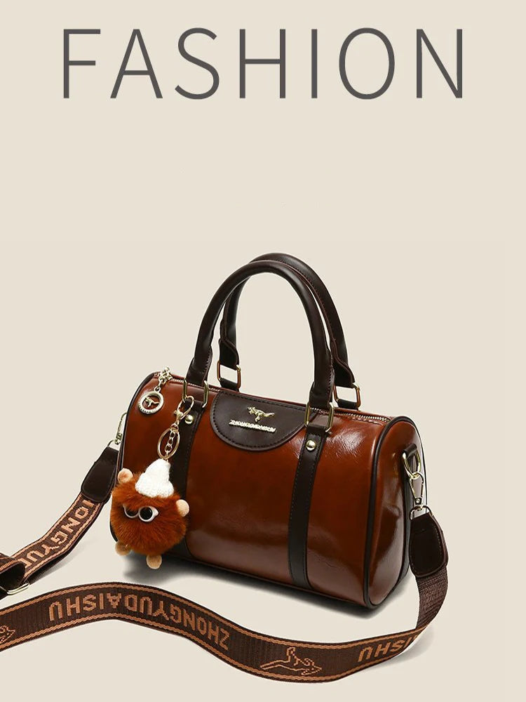 2025 High-End Retro Women’s Handbag – Versatile Autumn/Winter Handheld & Crossbody Light Luxury Bowling Bag