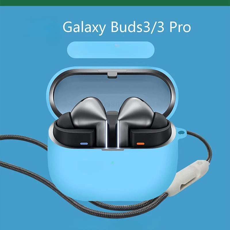 Bluetooth Earphone Case for Samsung Galaxy Buds 3 Pro – Soft Silicone Protective Cover with Lanyard