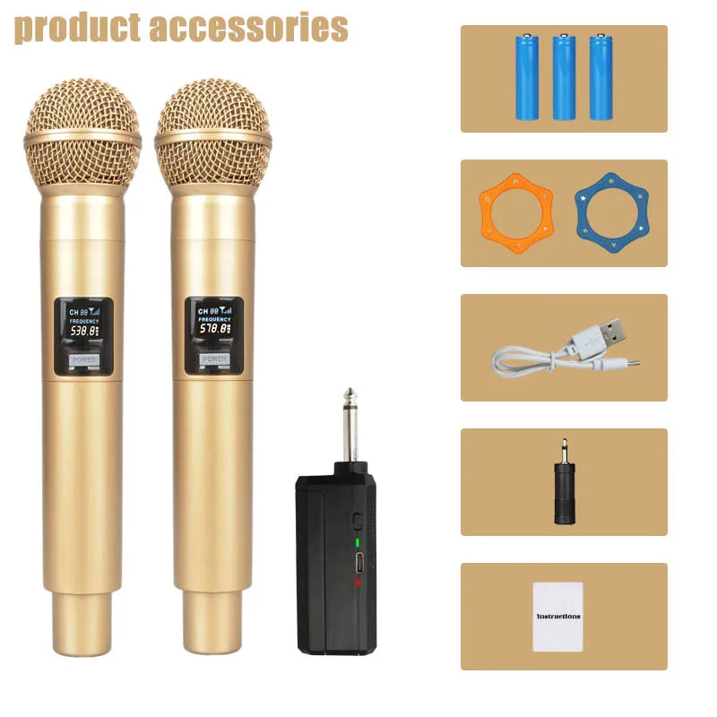 Gold 2.4GHz Wireless Handheld Microphone – Dynamic DJ Recording & Mixer Mic