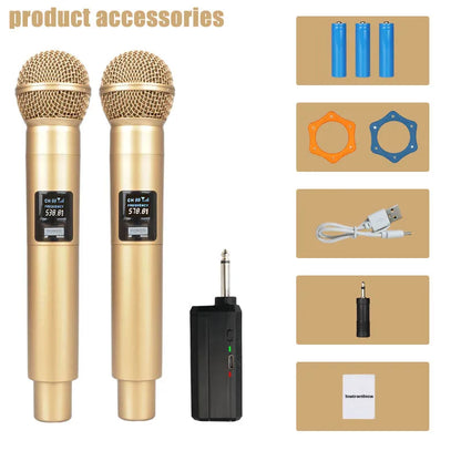 Gold 2.4GHz Wireless Handheld Microphone – Dynamic DJ Recording & Mixer Mic