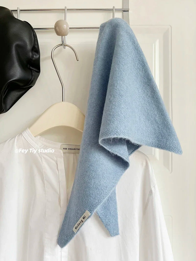 British Korean Style Wool Knitted Triangular Scarf – Multi-Functional Headscarf, Warm Knit Scarf for Women