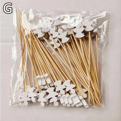 50PCS Christmas Bamboo Cocktail Picks – Santa, Snowflake & Tree Toothpicks for Drinks, Fruits, Desserts & Holiday Party Decorations 2024