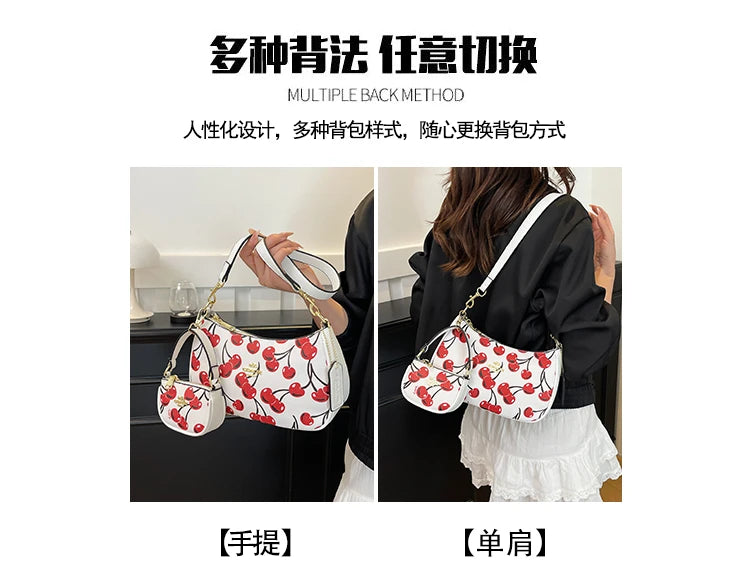2025 Modern Vintage Cherry Crossbody Bag – Mahjong-Style Chain Shoulder & Underarm Bag, Women’s Light Luxury