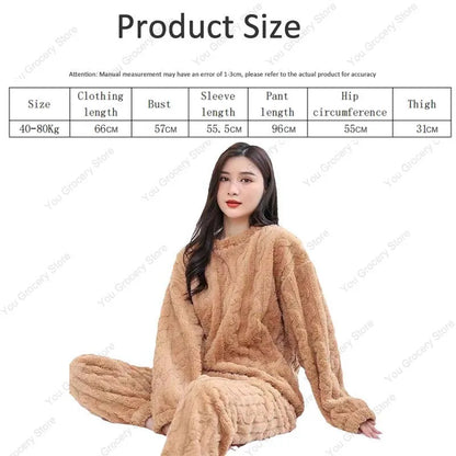 Autumn Women's 2 Piece Warm Velvet Pajama Set – Ribbed Fleece Pullover & Pants, Casual Loungewear (2023)