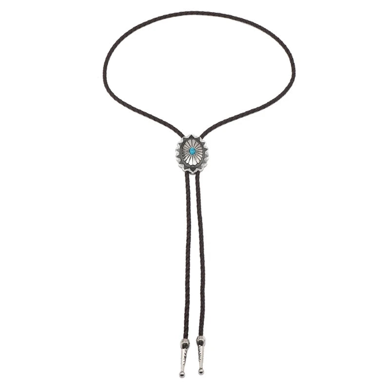 Adjustable Bolo Tie – Western Cowboy Necktie for Teens, Men & Women, Punk Shirt with Alloy Turquoise Buckle Pendant